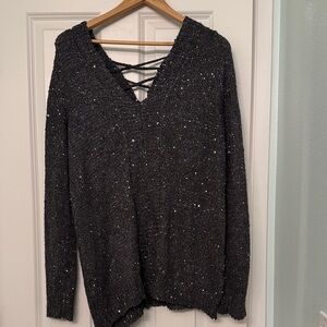 Women's Gray Sequin Sweater